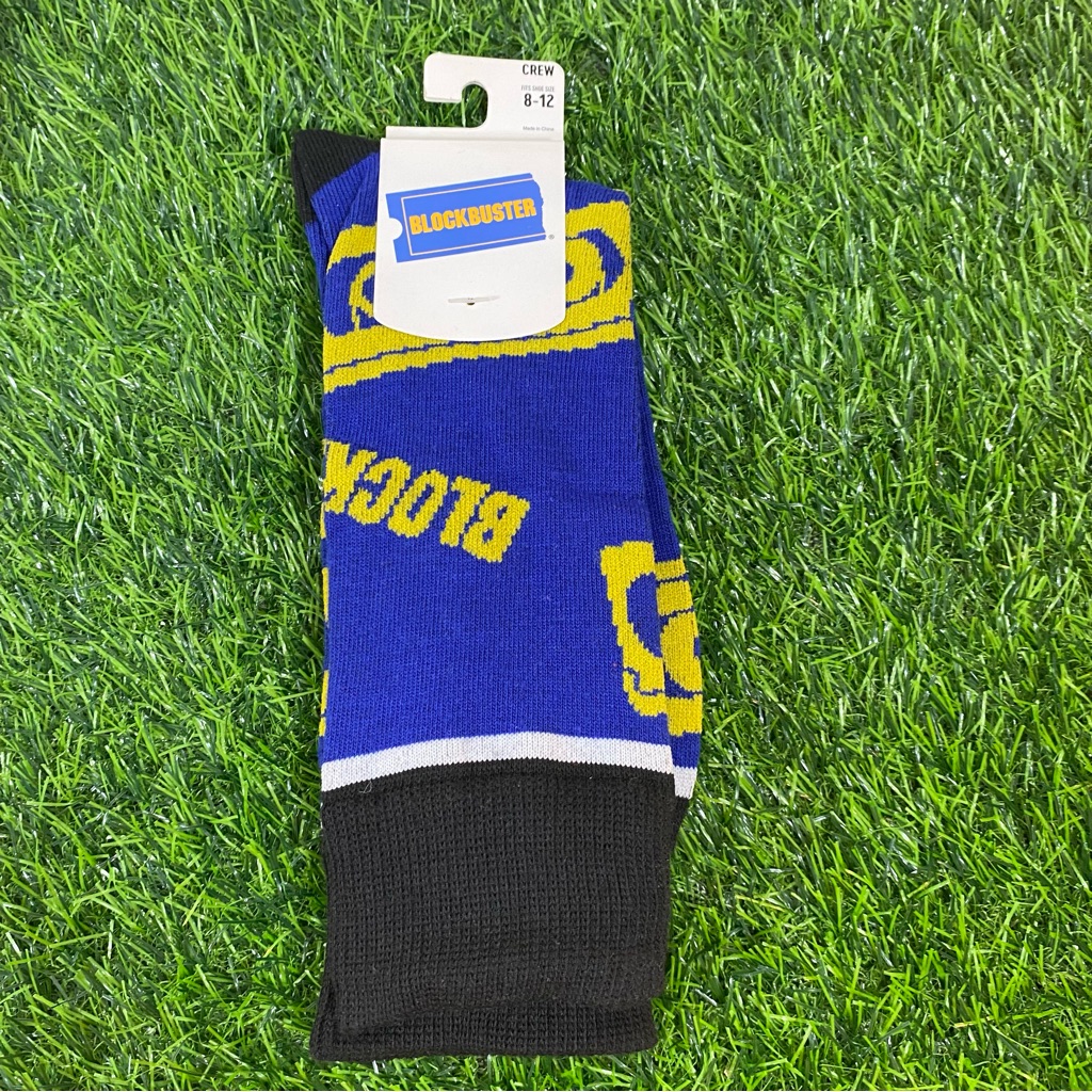 Blockbusters Menswear Novelty Dress Socks Blue And Black Crew Socks Y2k Retro